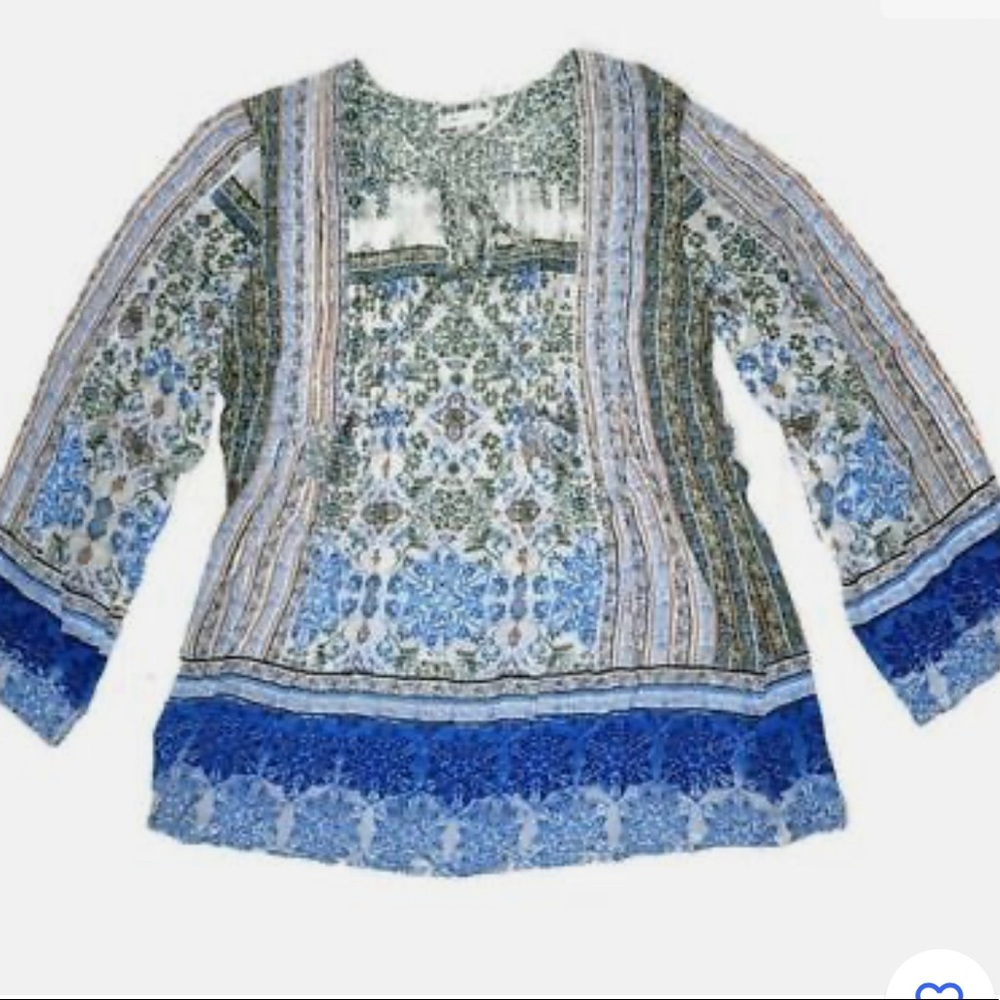 Love Kyla Tyra tunic top fringe boho | size medium blue